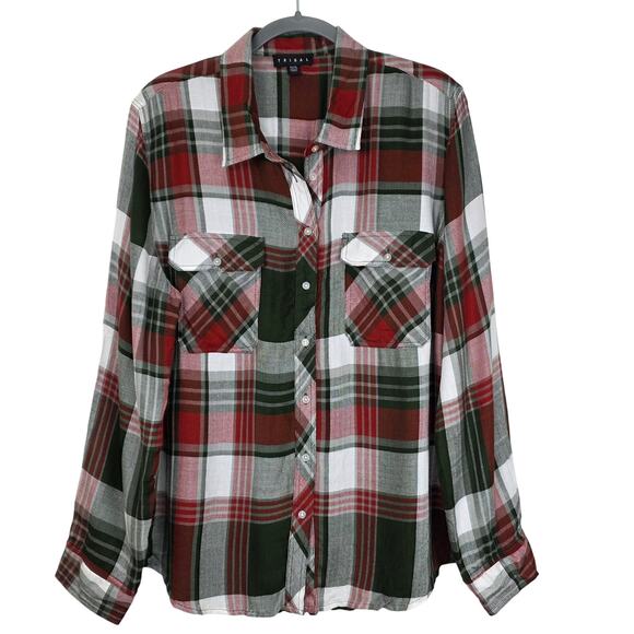 Tribal 100% Viscose Plaid Long Sleeve Button Down with Green Back Shirt, Size XL - Picture 1 of 13